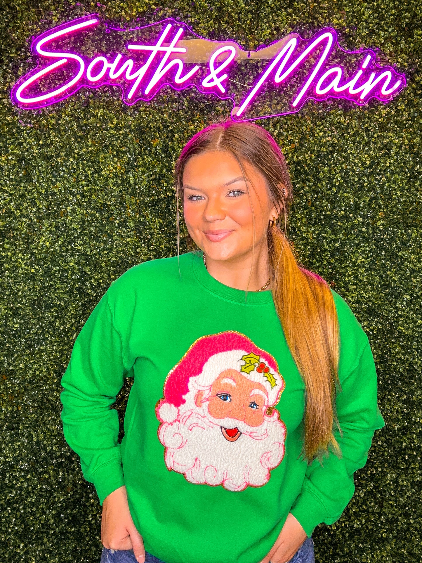 Santa Claus Chenille Sweatshirt - Green