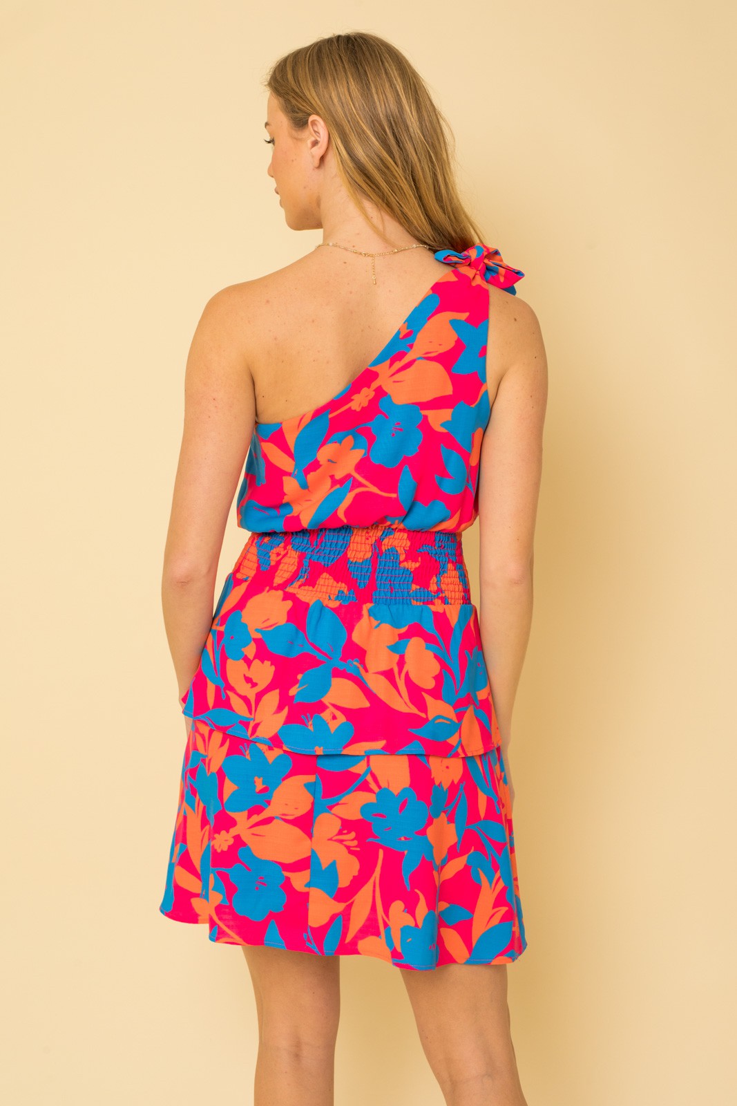 One Shoulder Smocked Floral Dress