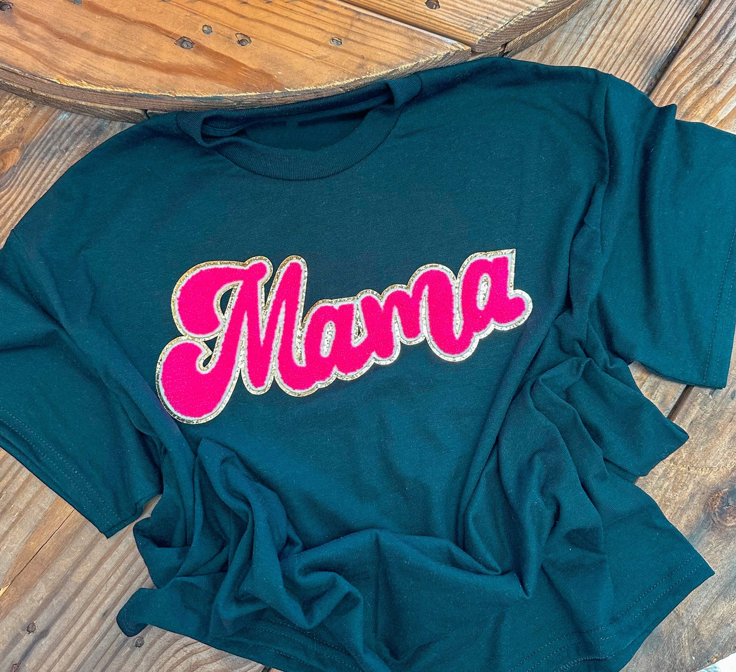 Black T-Shirt w/ Hot Pink MAMA Chenille