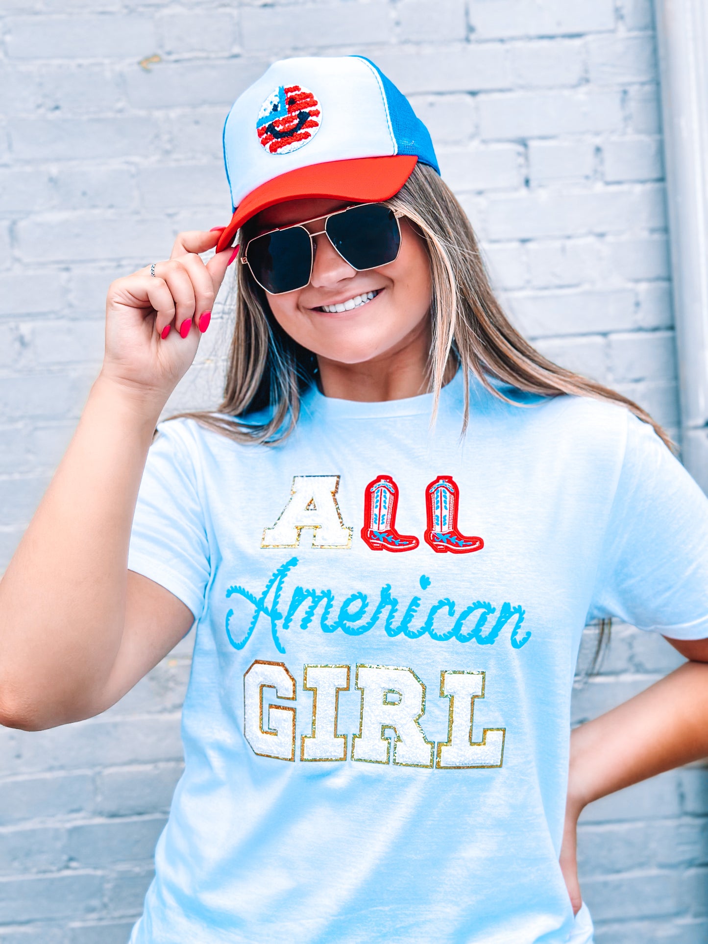 All American Girl Chenille White T-Shirt