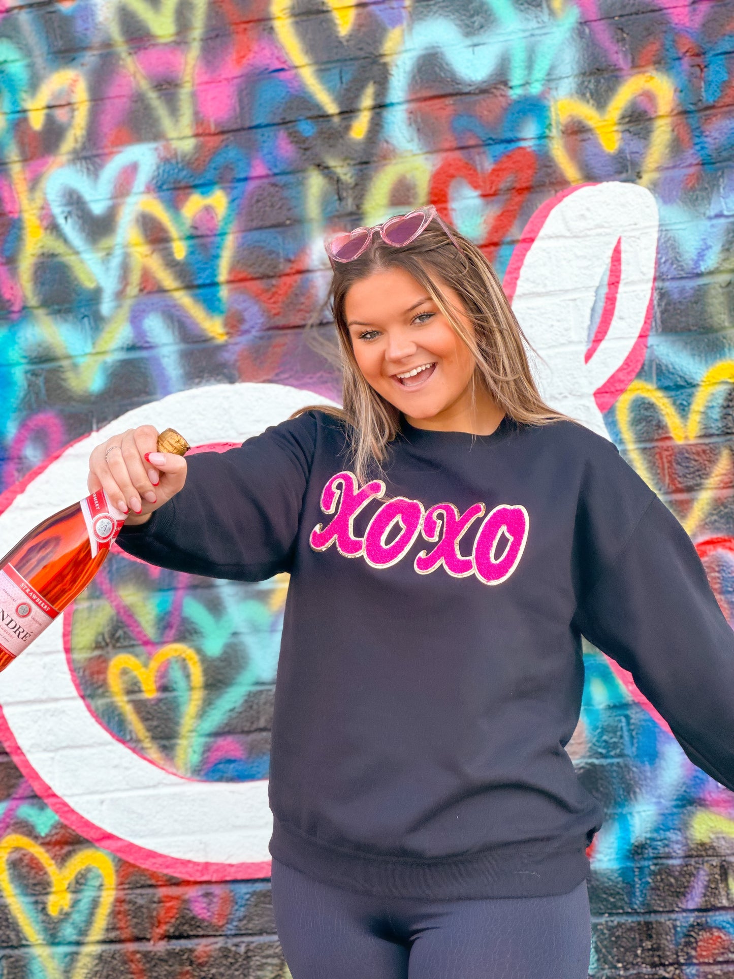 Black Sweatshirt w/ Hot Pink Chenille XOXO