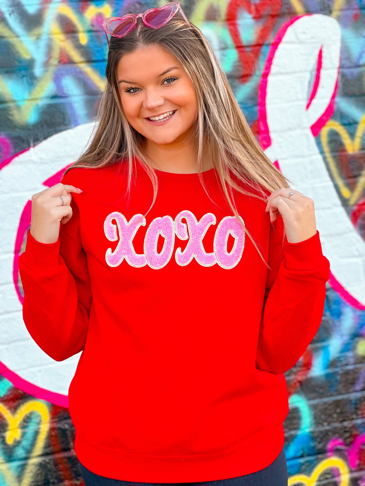 Red Sweatshirt w/ Light Pink Chenille XOXO