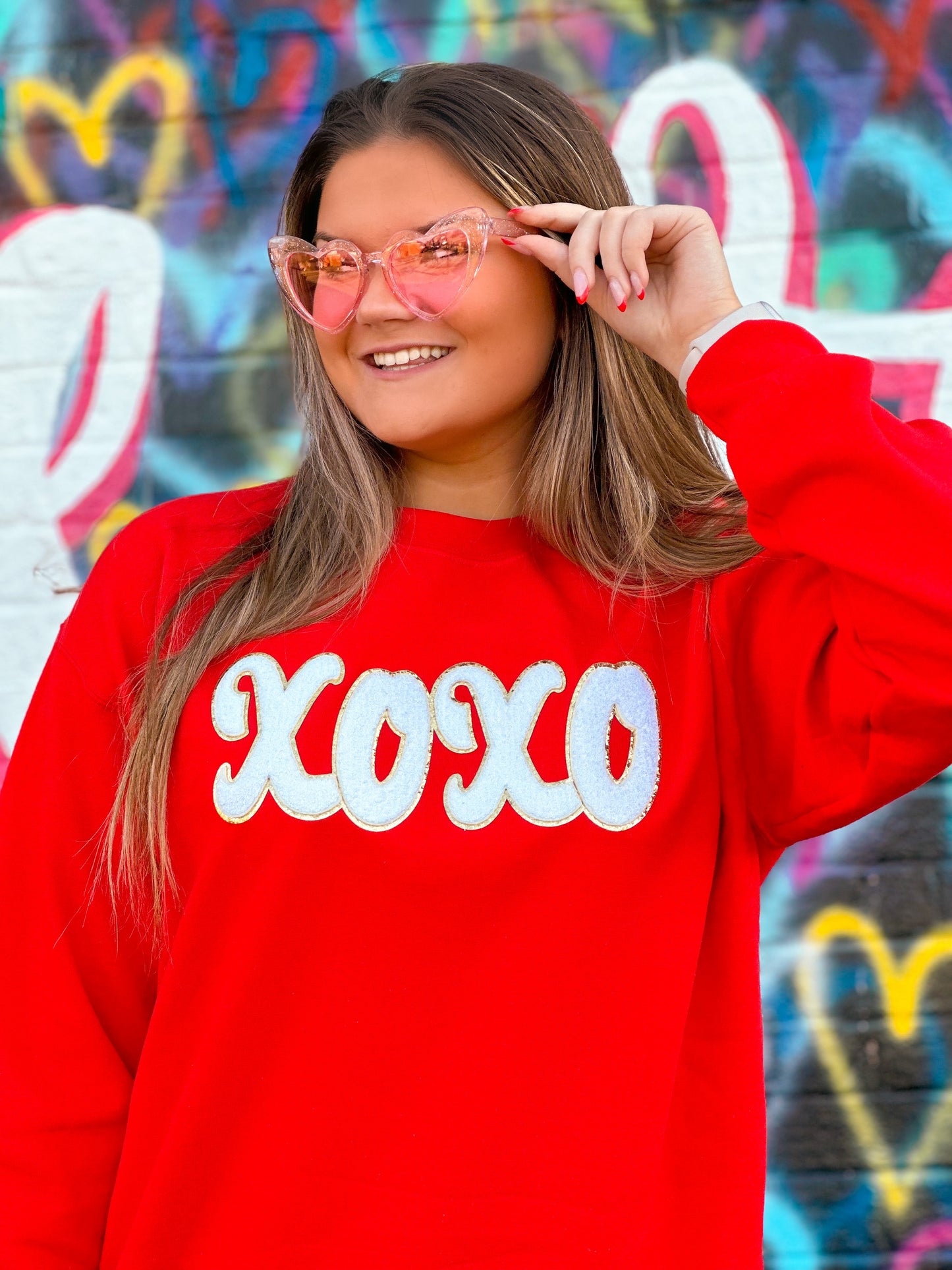 Red Sweatshirt w/ White Chenille XOXO