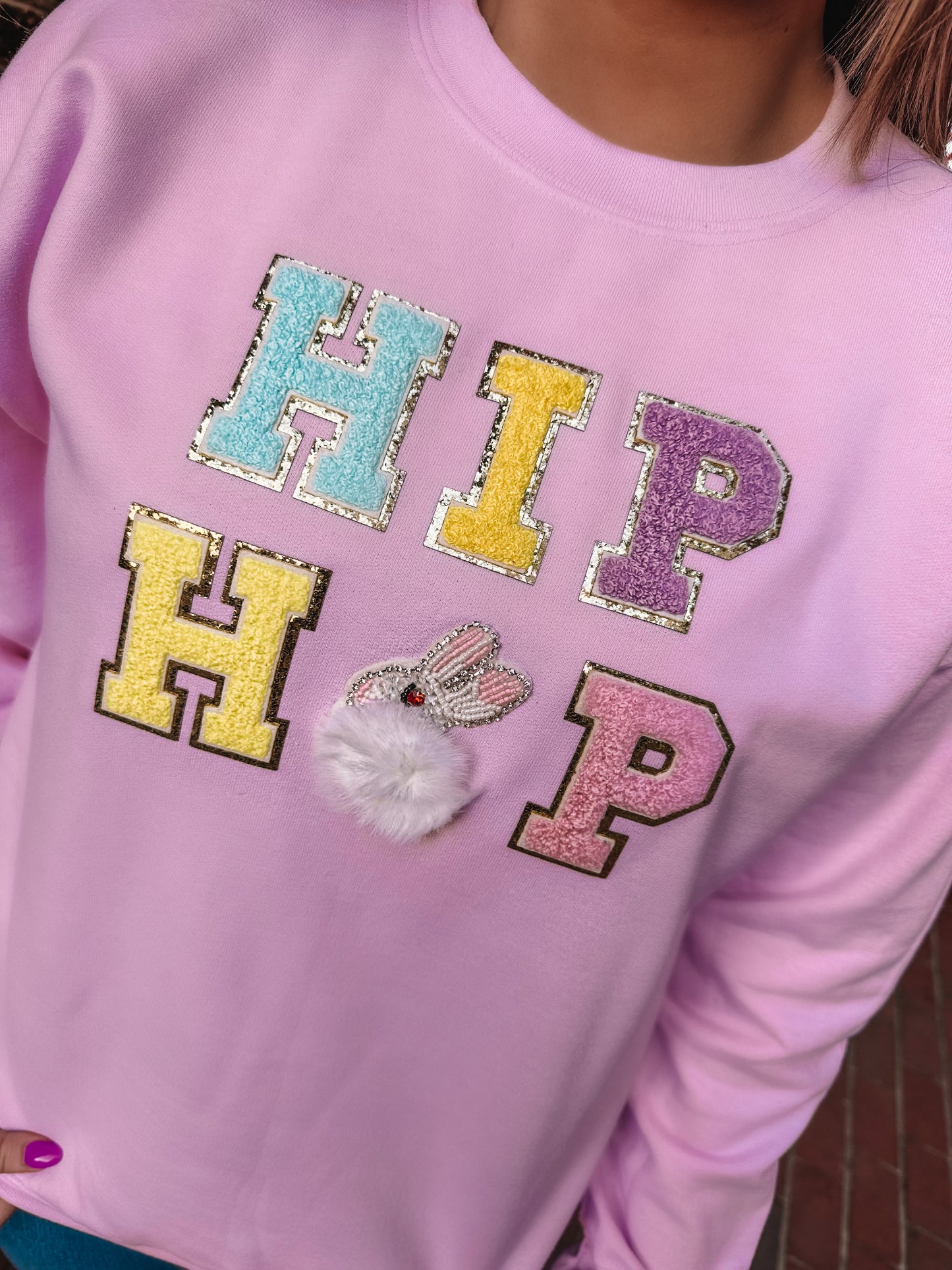 HIP HOP w/ Bunny Chenille Sweatshirt (Light Pink)