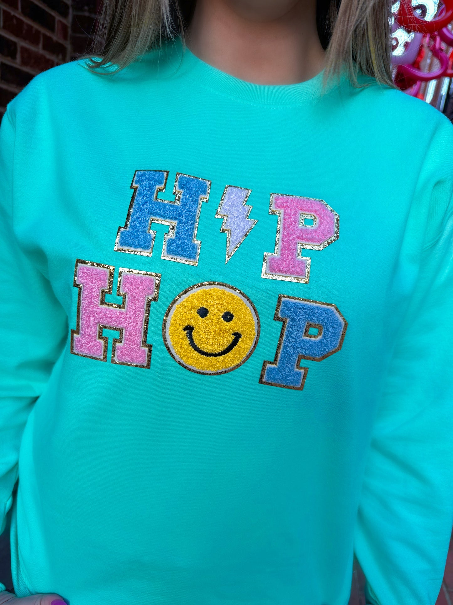 HIP HOP w/ Smiley Face Chenille Sweatshirt (Mint)
