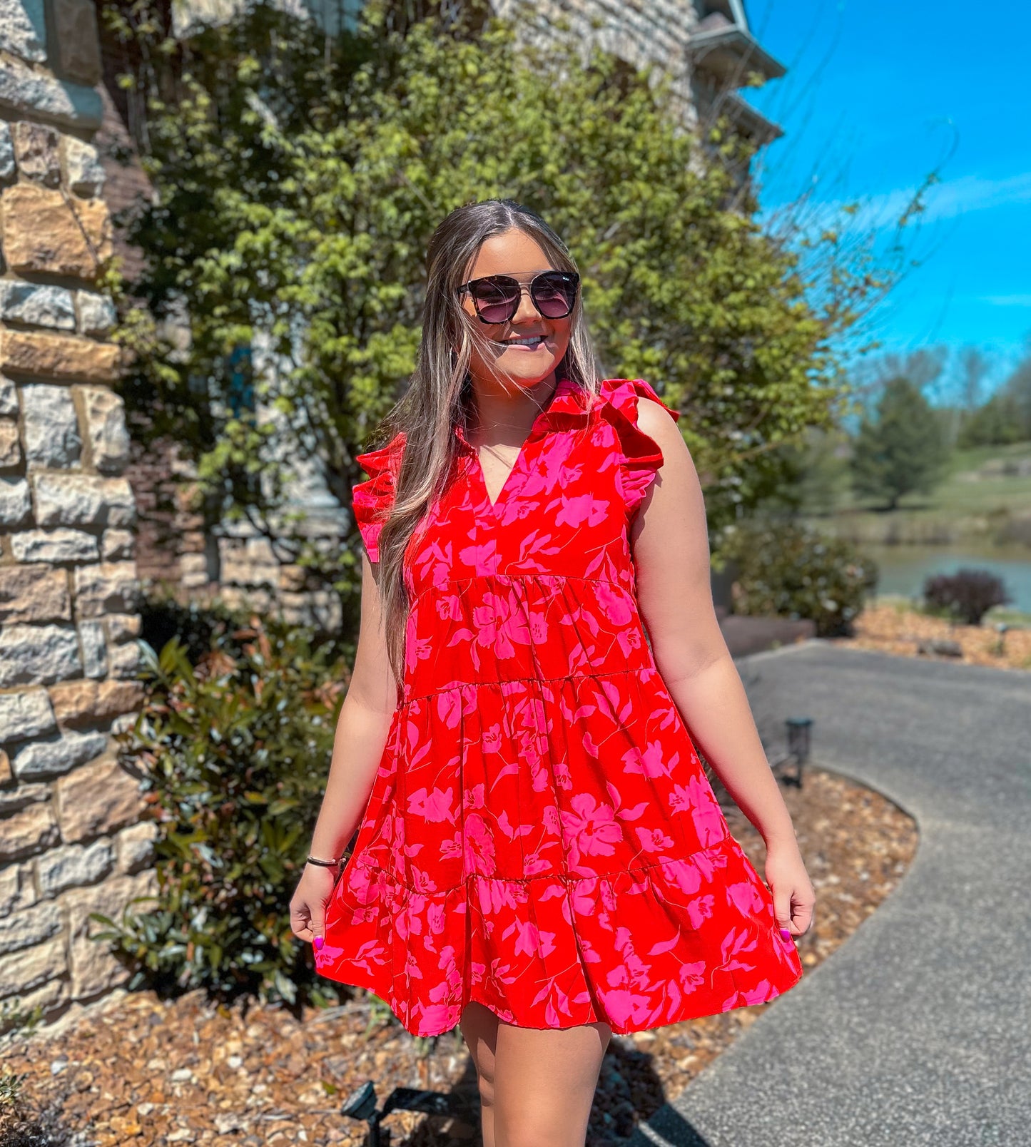 Red + Pink Floral Dress