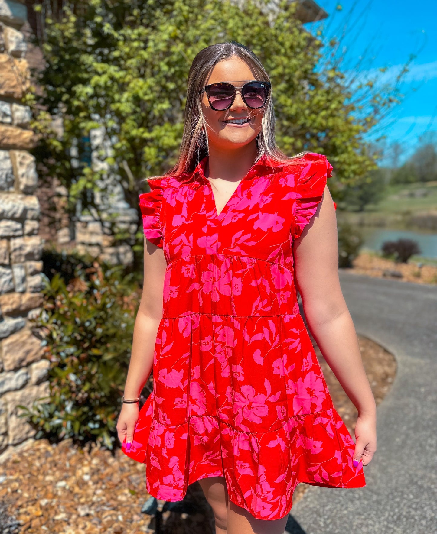 Red + Pink Floral Dress