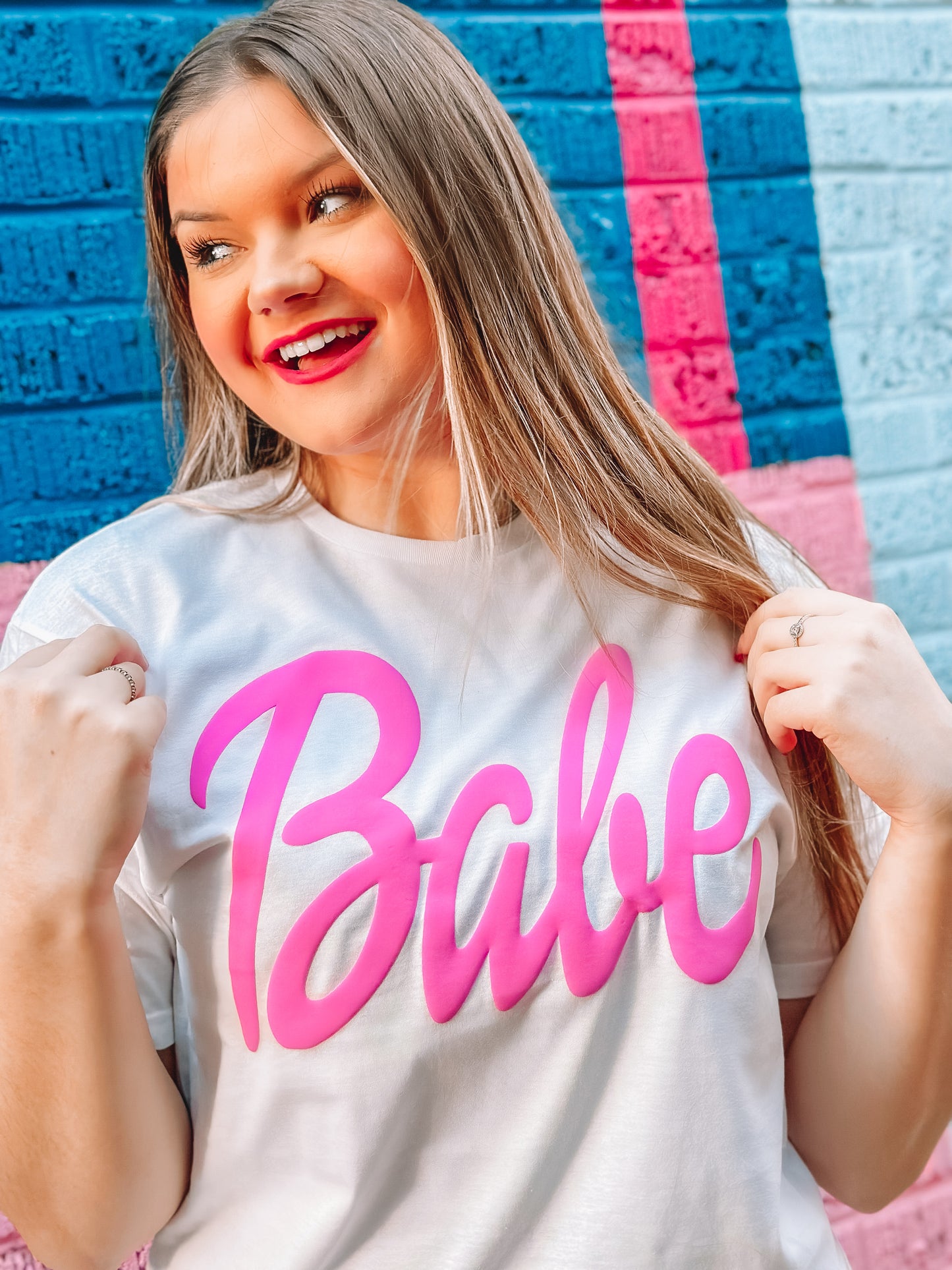 White T-Shirt w/ Hot Pink BABE Puff