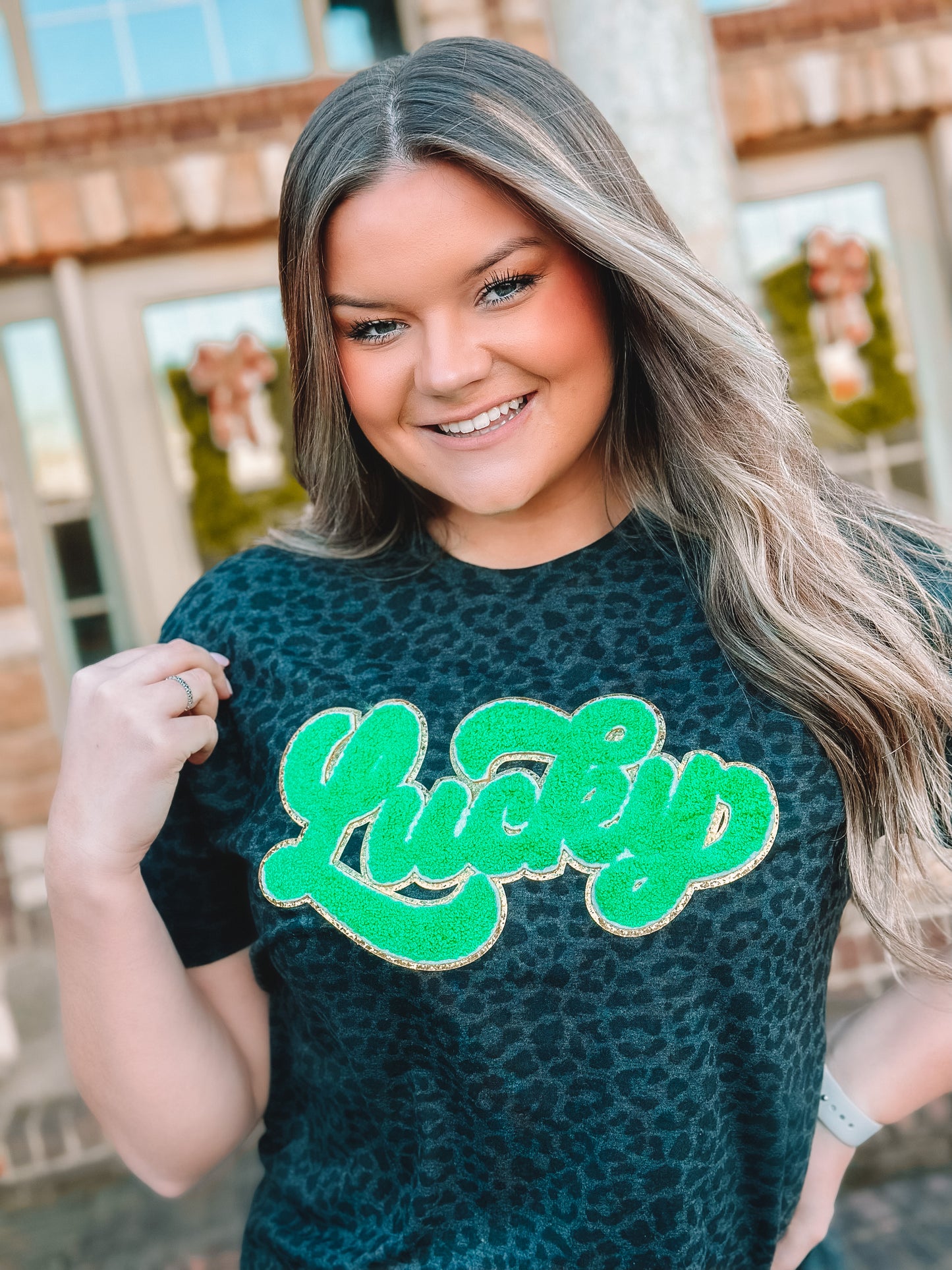 Black Leopard T-Shirt w/ Green LUCKY Chenille