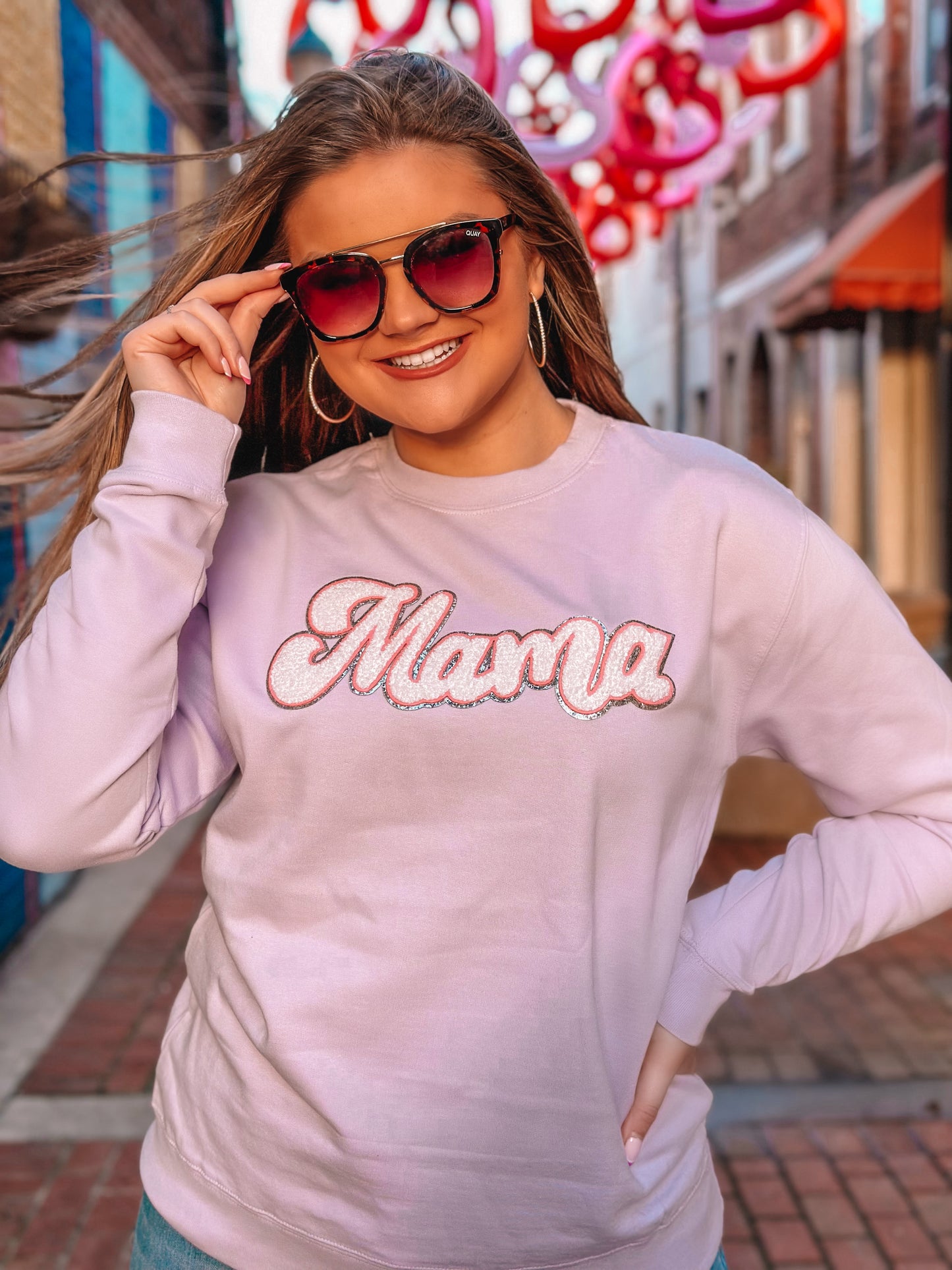 Light Purple Sweatshirt w/ Light Pink/White MAMA Chenille