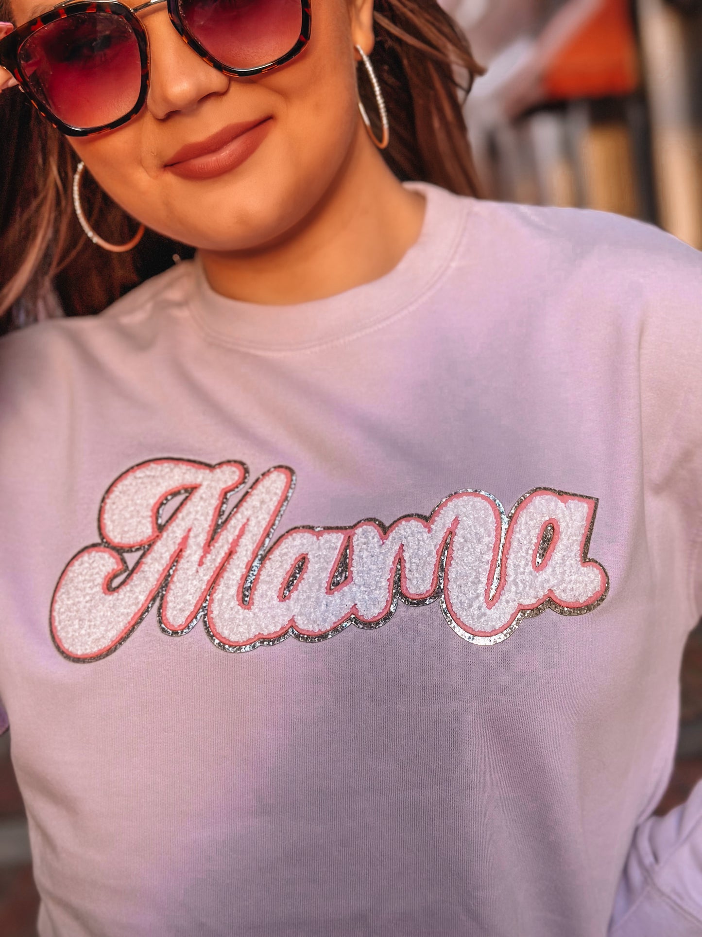 Light Purple Sweatshirt w/ Light Pink/White MAMA Chenille