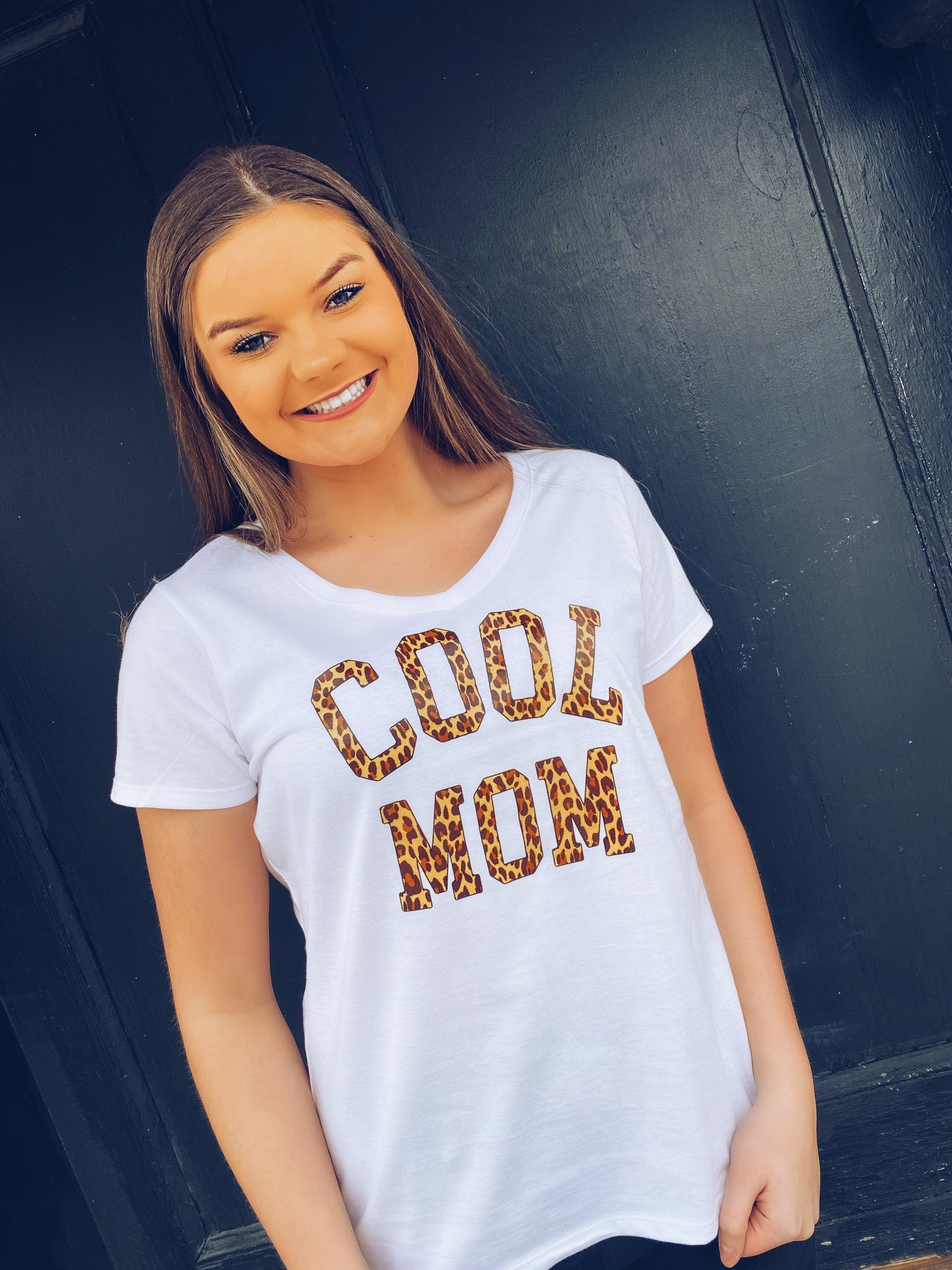 Cool Mom Cheetah V-Neck Tee (White)