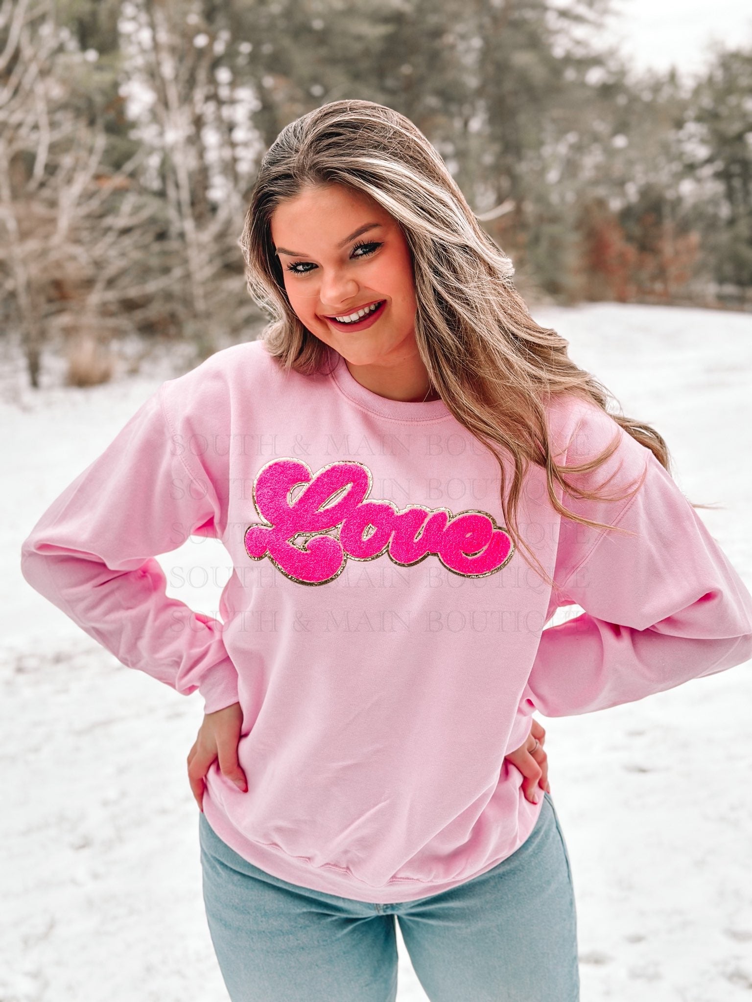 LOVE Hot Pink Chenille Sweatshirt (Light Pink) - Main Image