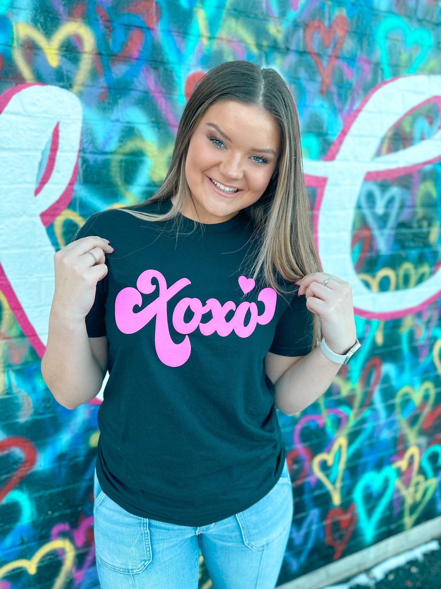 Black T-Shirt w/ Hot Pink XOXO