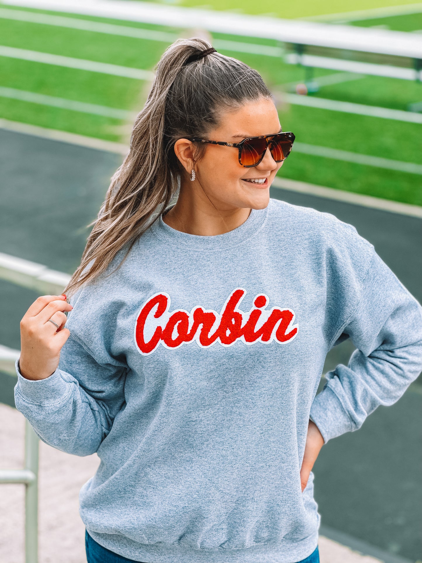 Grey Sweatshirt w/ Red Corbin Chenille