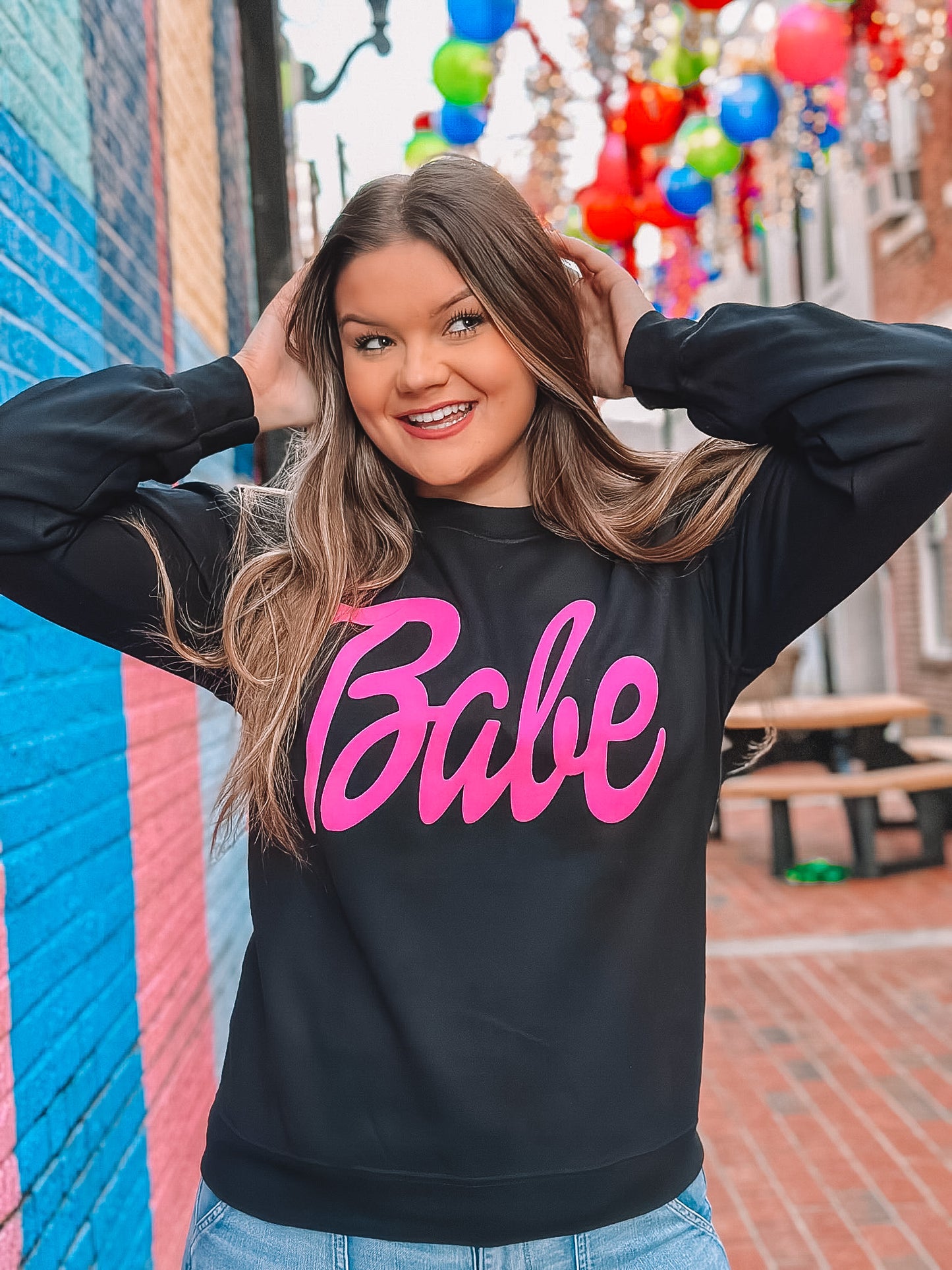 Black Sweatshirt w/ Hot Pink BABE Puff