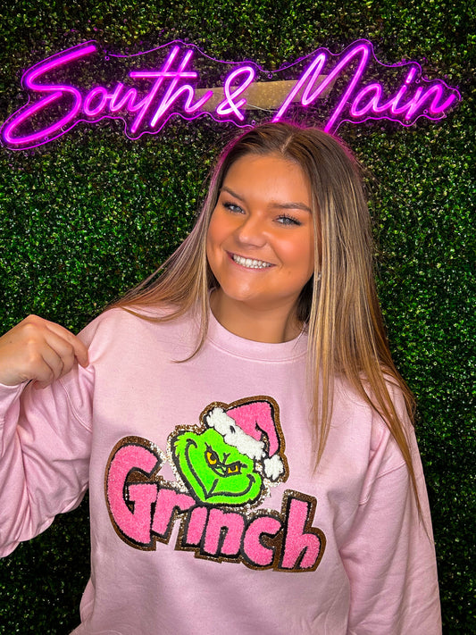 Grinch Chenille Sweatshirt - Light Pink