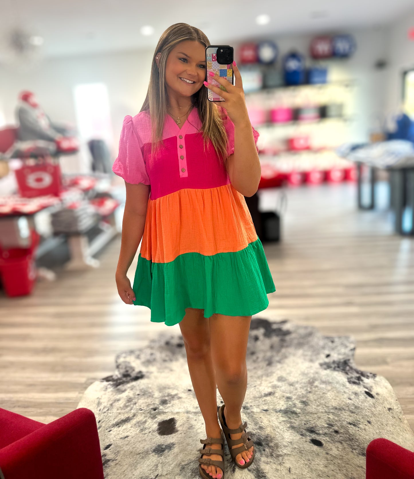 Puff Sleeve Color Block Dress