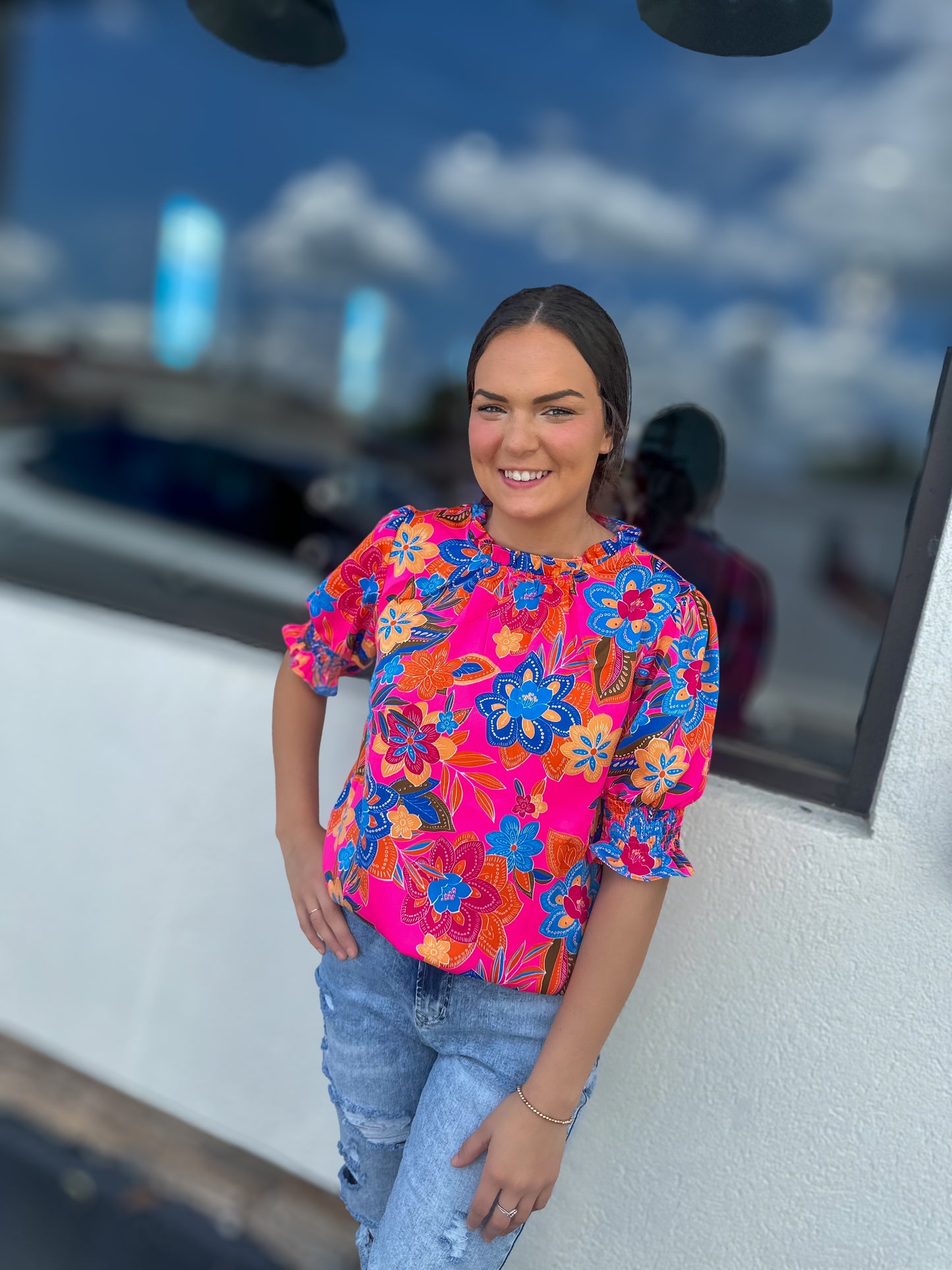 Bright Floral Puff Sleeve Top