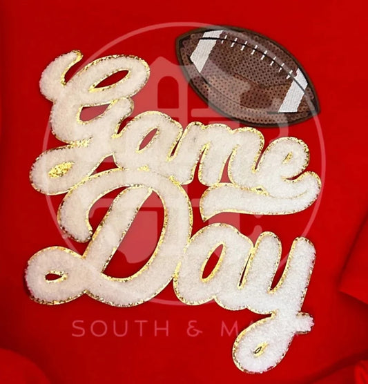 White Game Day w/ Sequin Football Patches