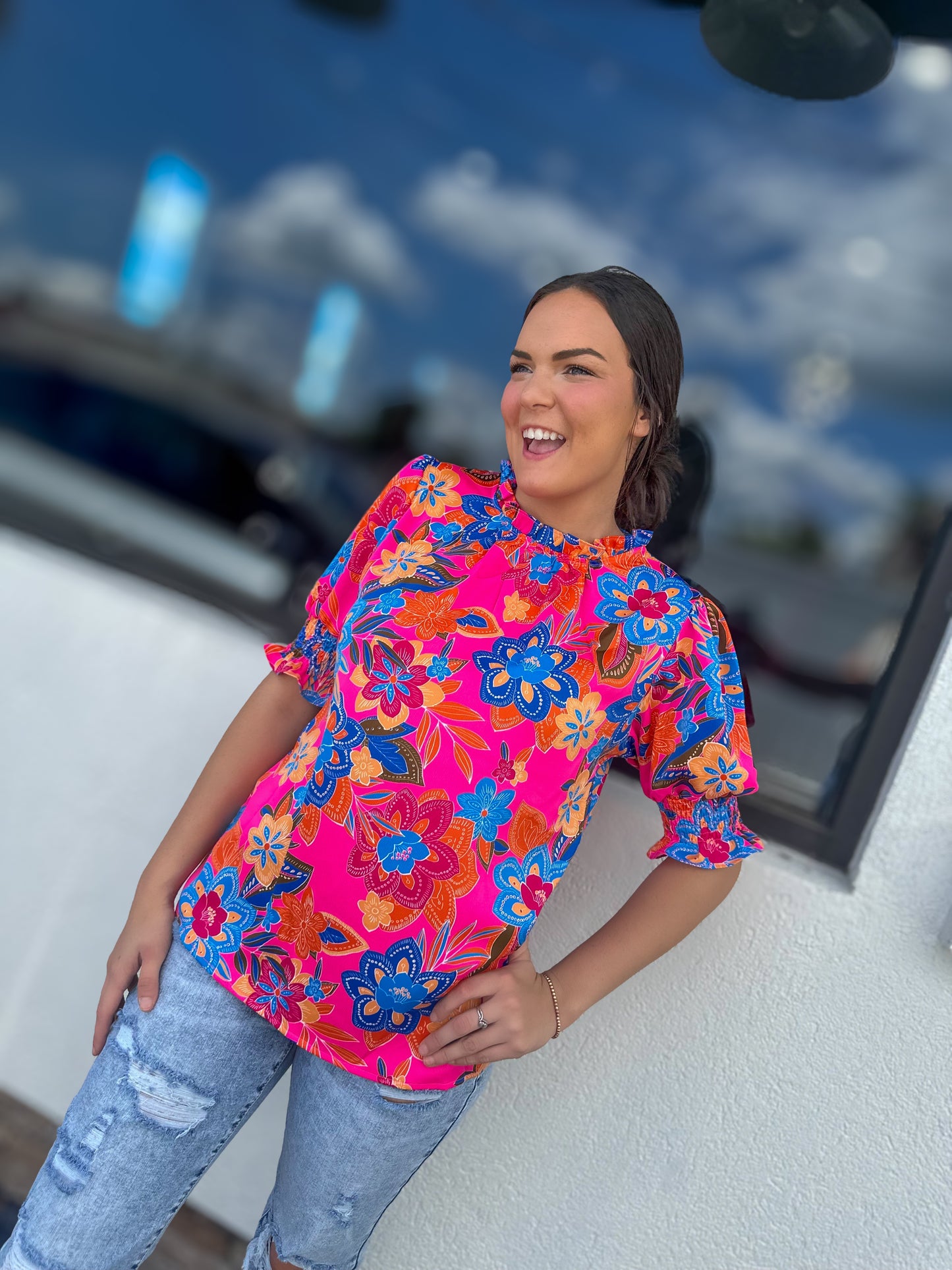 Bright Floral Puff Sleeve Top