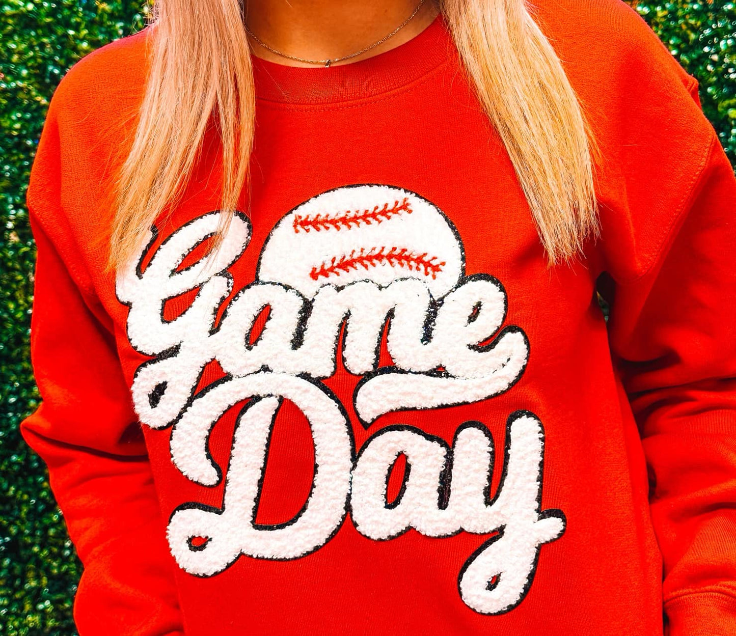 White Game Day Baseball Chenille Sweatshirt