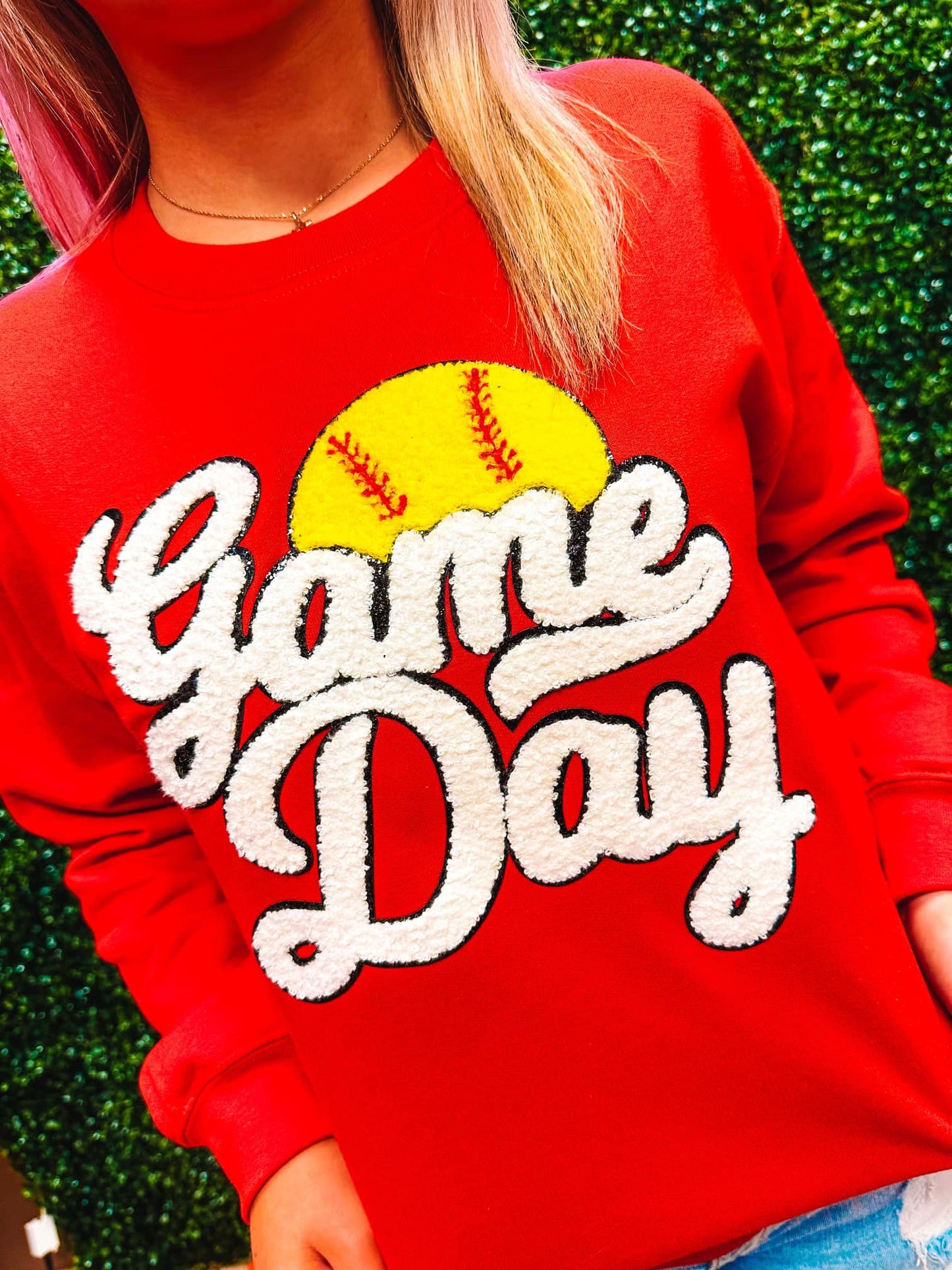 White Game Day Softball Chenille Sweatshirt