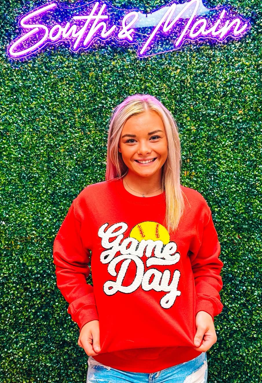 White Game Day Softball Chenille Sweatshirt