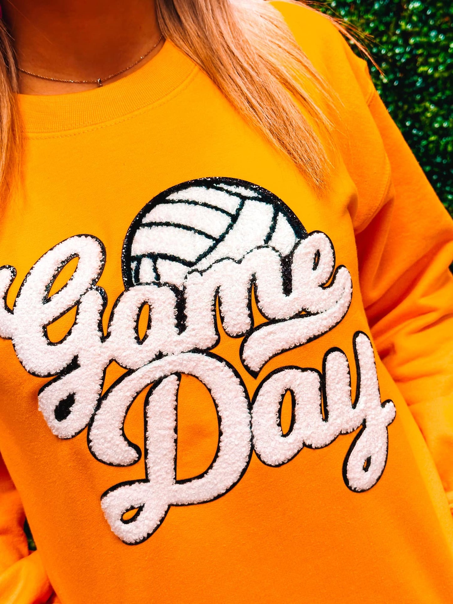 White Game Day Volleyball Chenille Sweatshirt