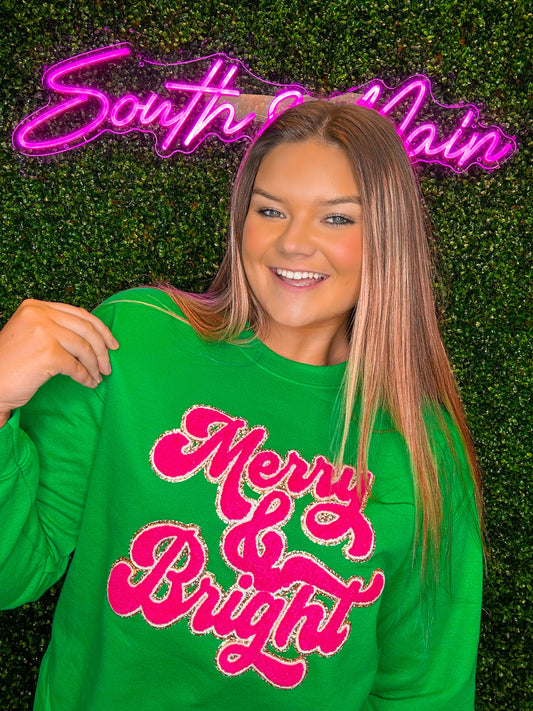 Merry & Bright Chenille Sweatshirt - Green