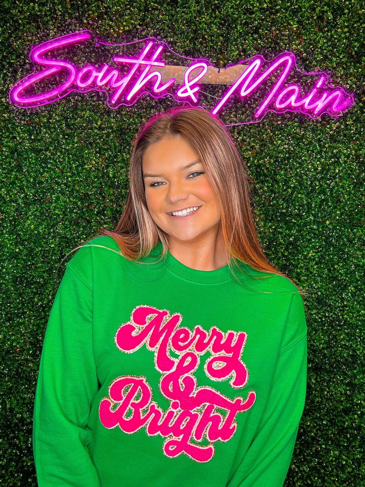 Merry & Bright Chenille Sweatshirt - Green