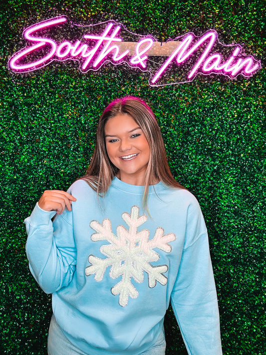 Snowflake Chenille Sweatshirt - Light Blue