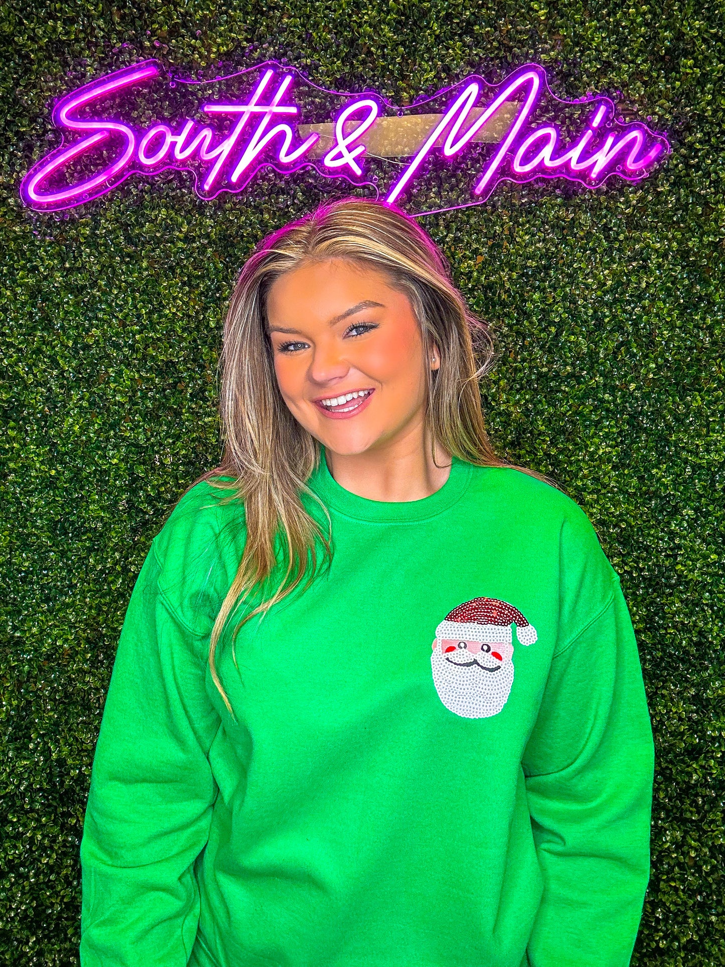 Sequin Santa Sweatshirt - Green