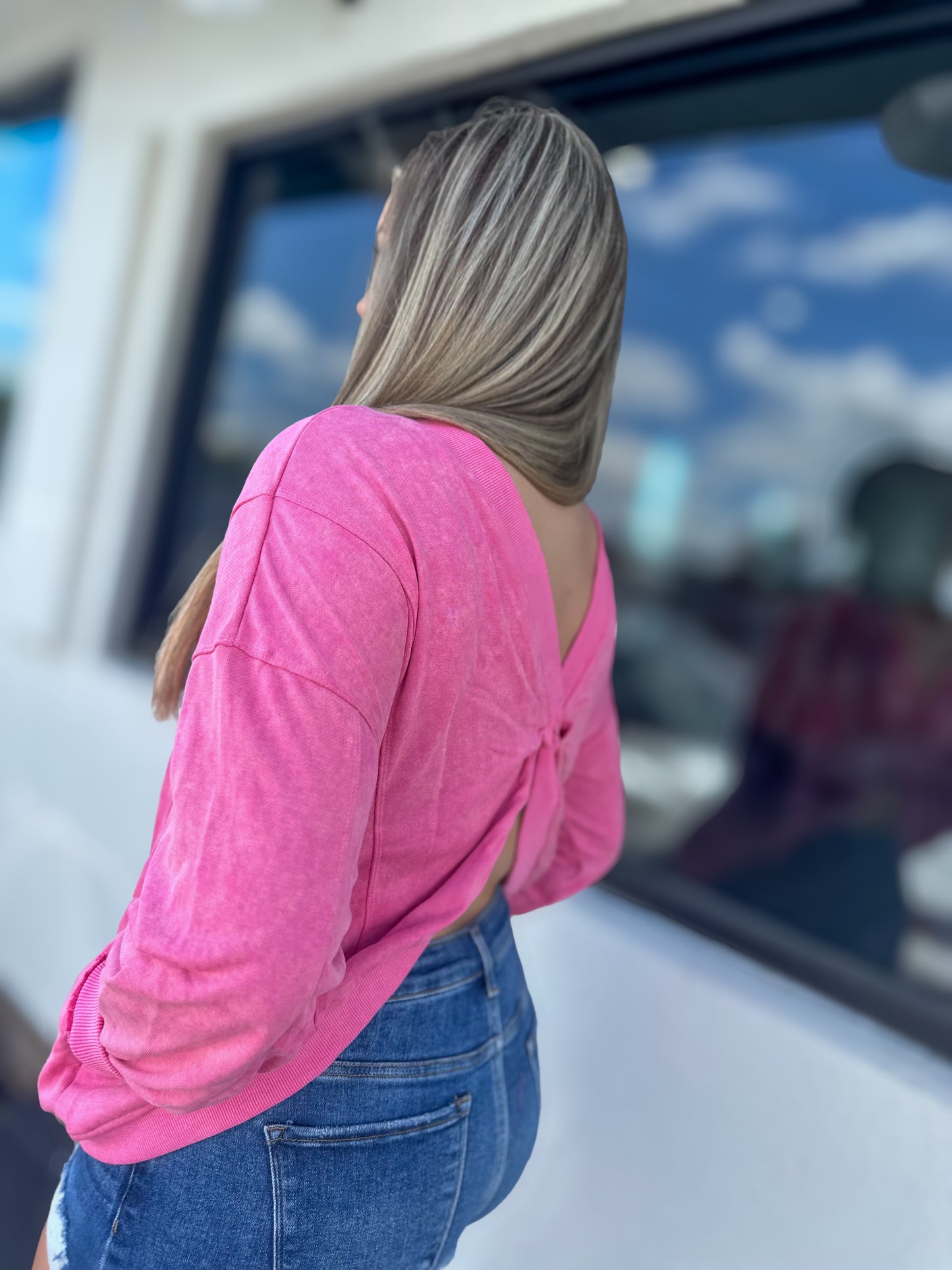 Pink Twist Open-Back Oversized Top