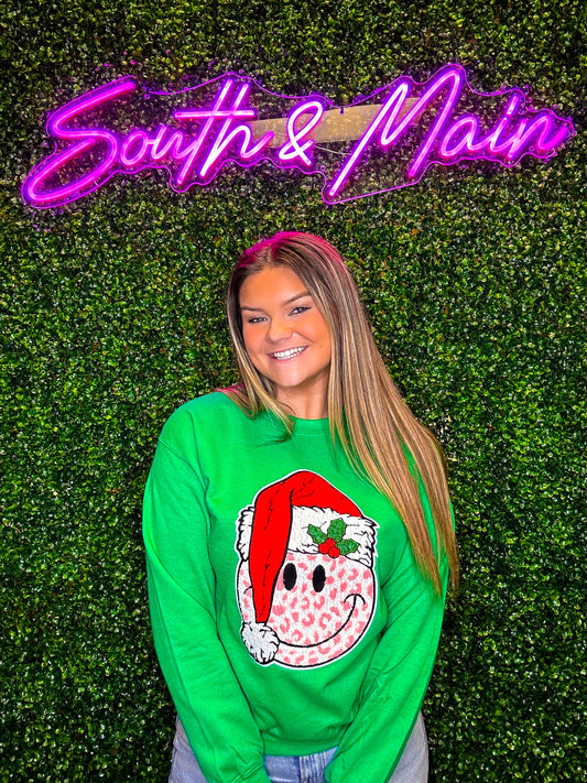 Santa Smiley Face Chenille Sweatshirt