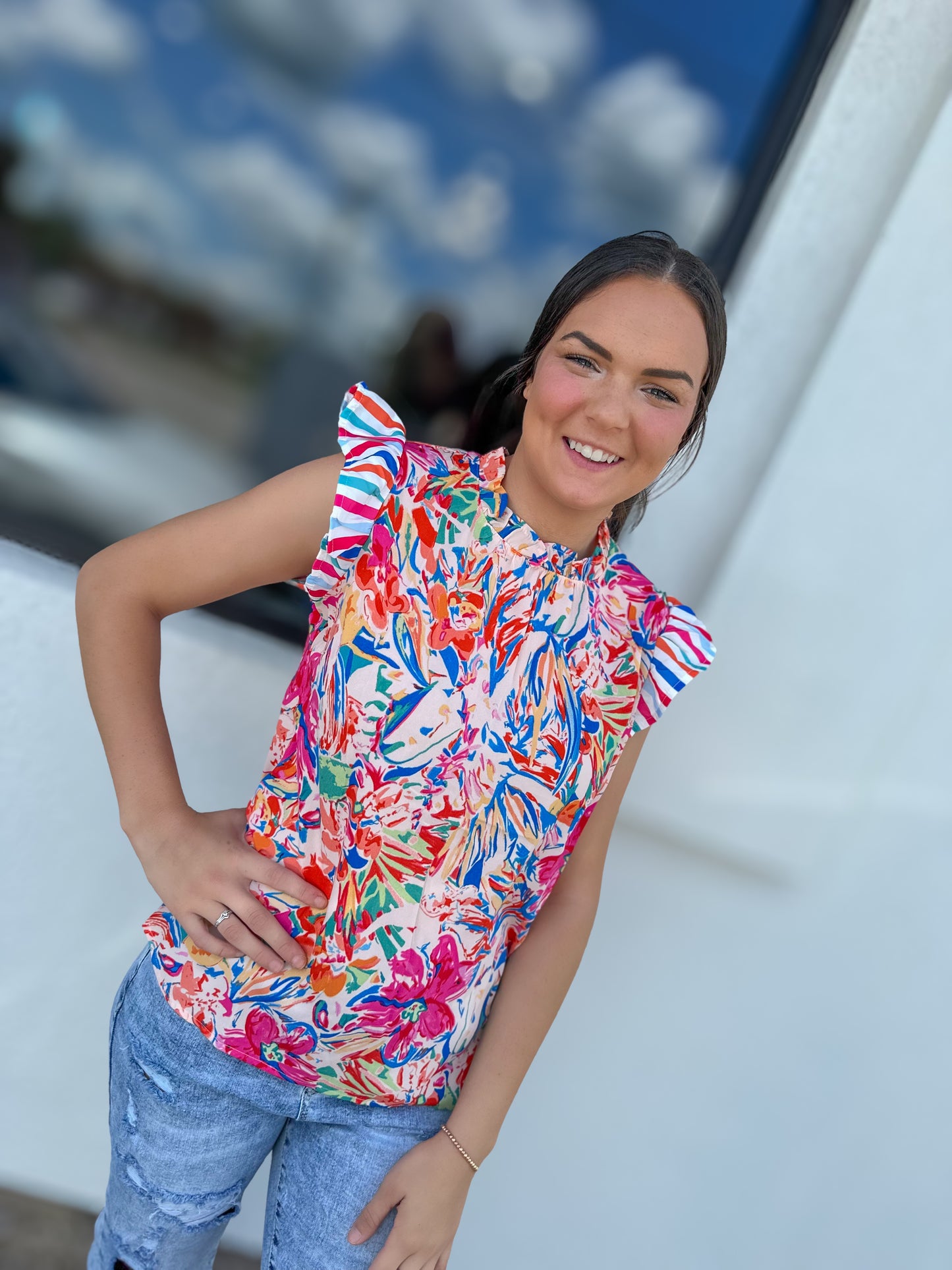 Striped Multi-Color Ruffled Top