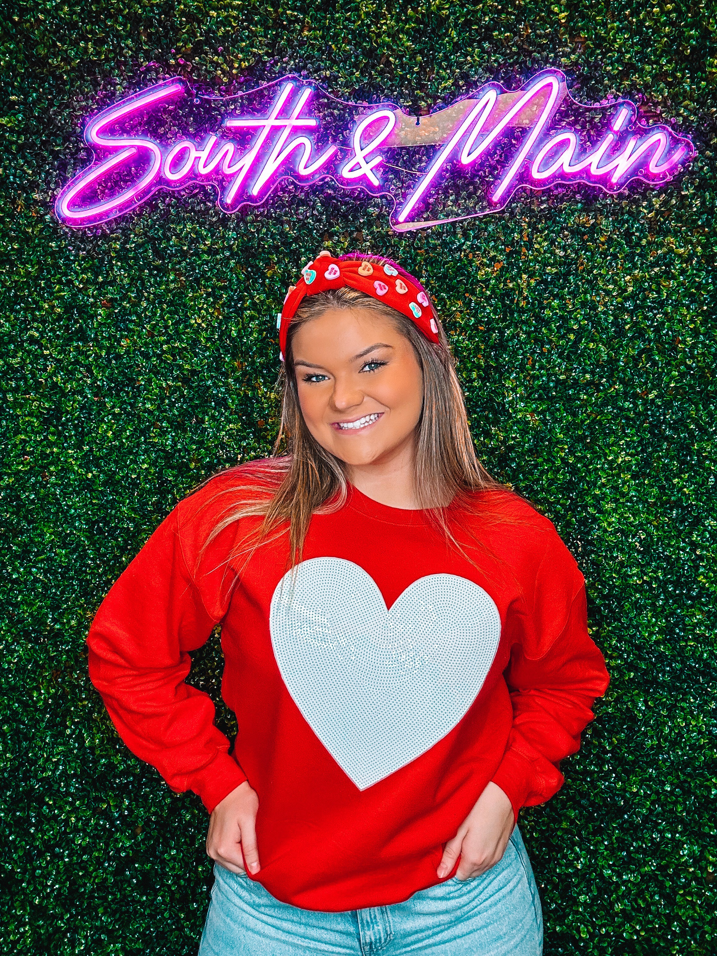 Red sweatshirt sale with white heart