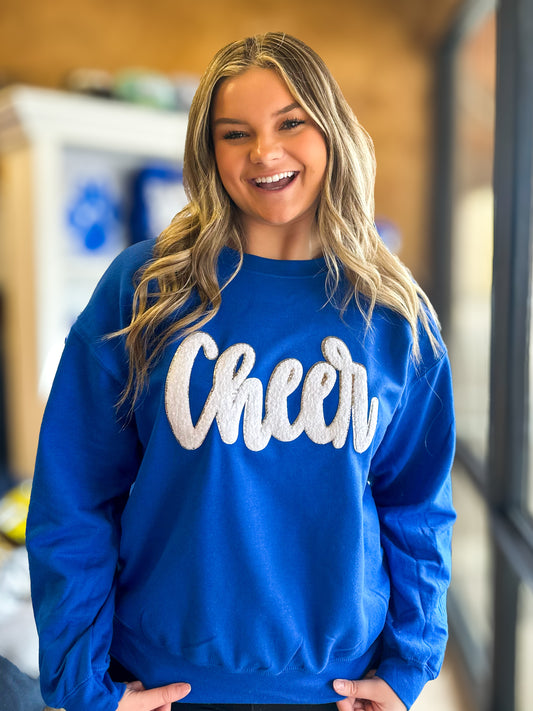 White Cheer Script Chenille Sweatshirt