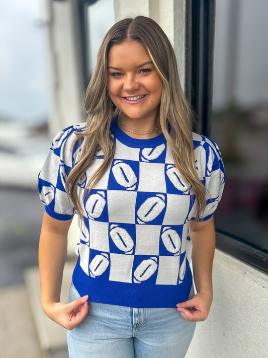 Royal Blue Puff Sleeves Football Top