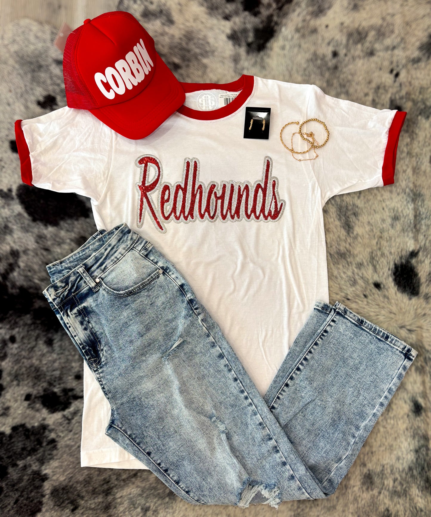 Redhounds Sequin Red Ringer T-Shirt