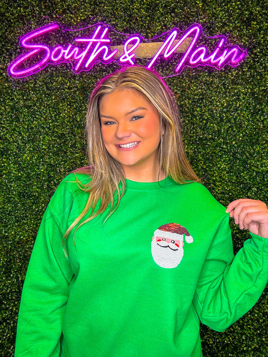 Sequin Santa Sweatshirt - Green