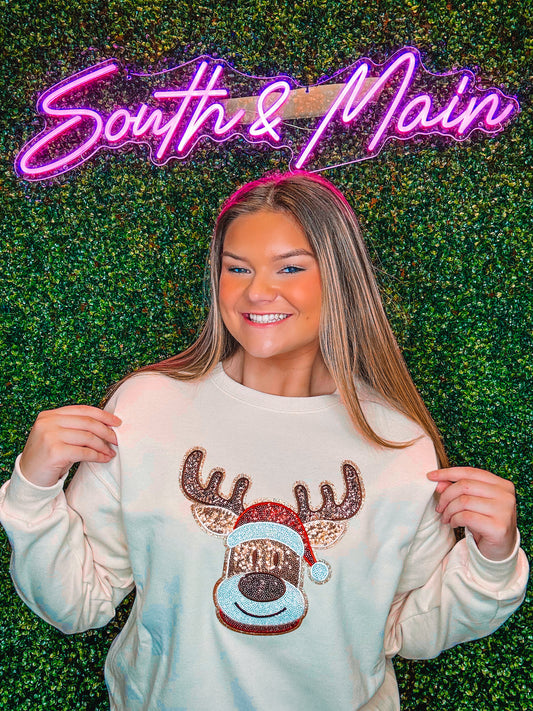 Reindeer Sequin Sweatshirt - Cream