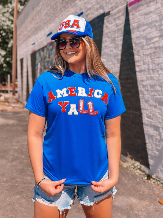 AMERICA YALL Chenille Royal Blue T-Shirt