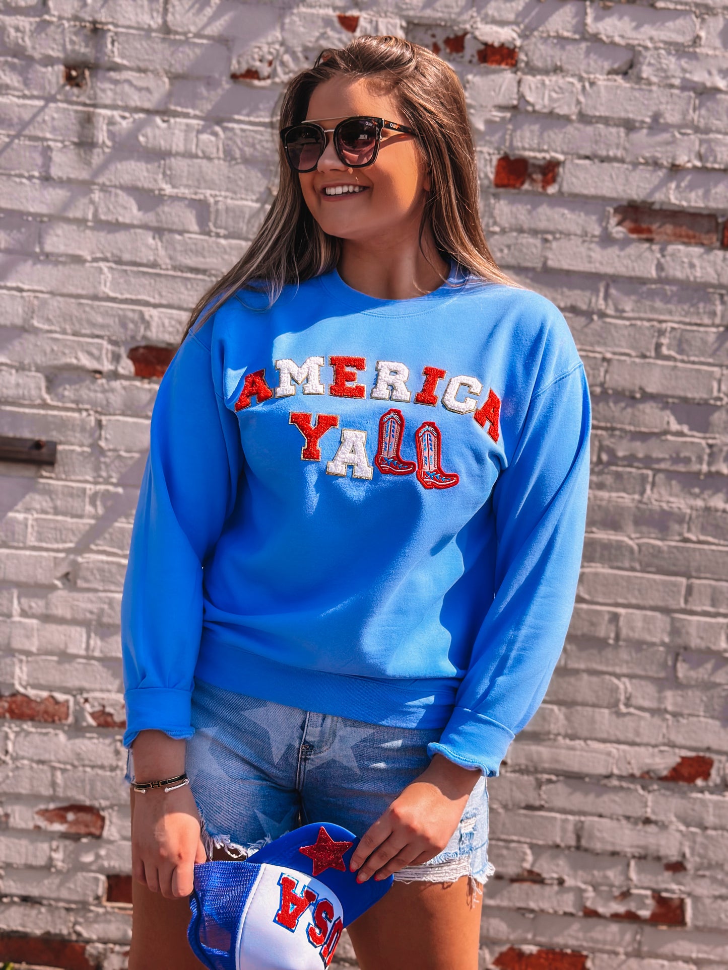 AMERICA YALL Chenille Blue Sweatshirt
