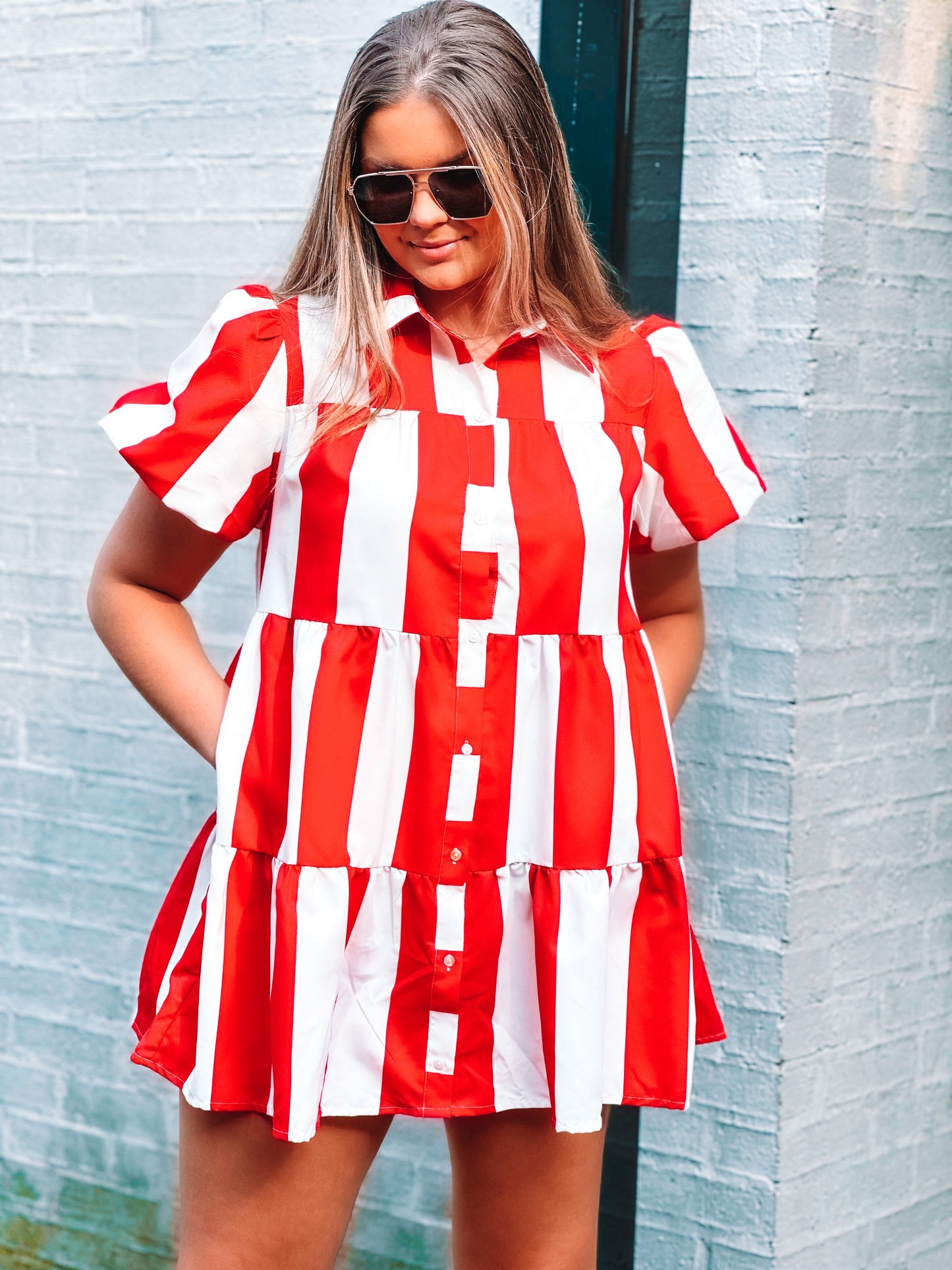 Red + White Striped Dress