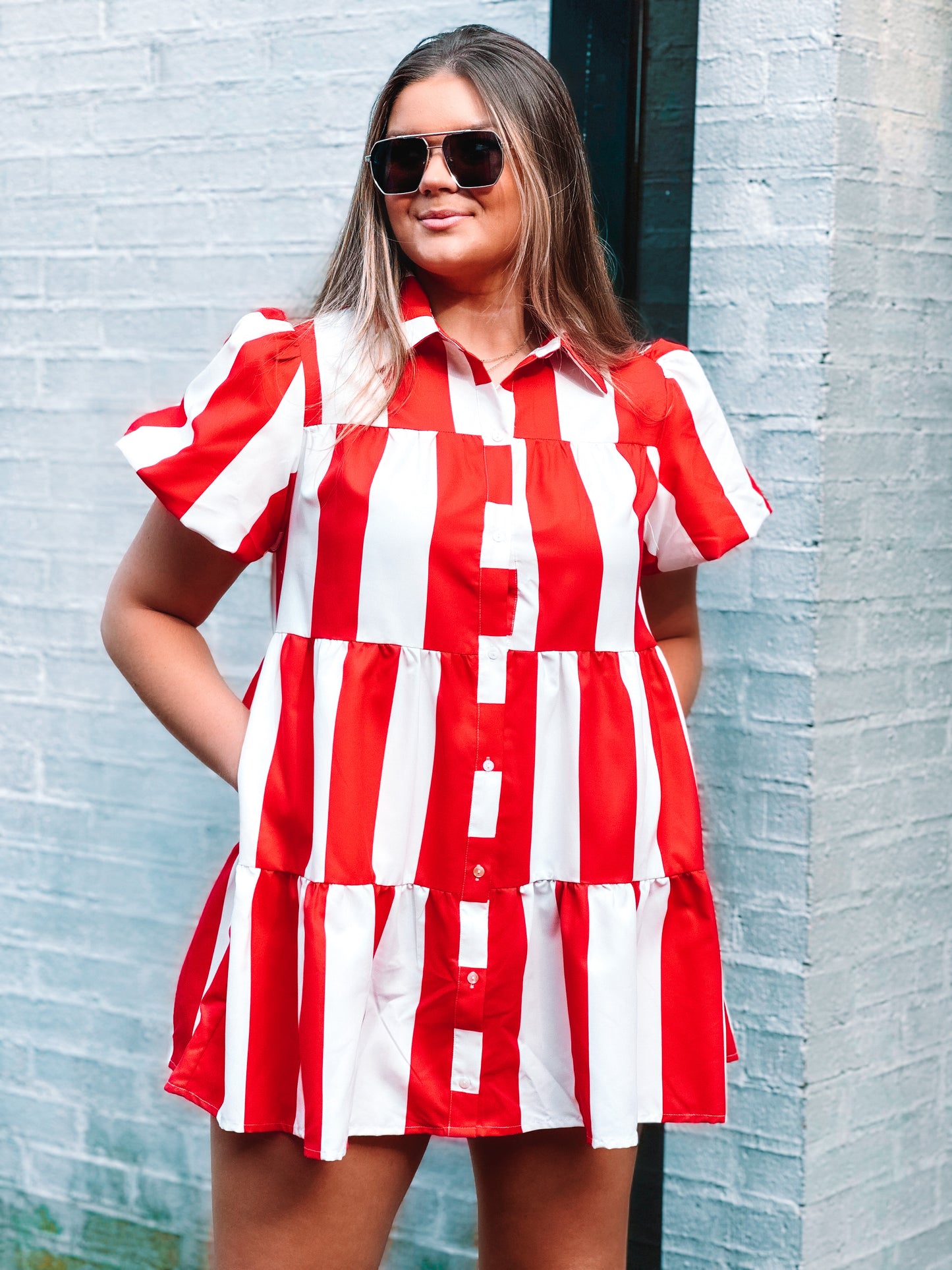 Red + White Striped Dress