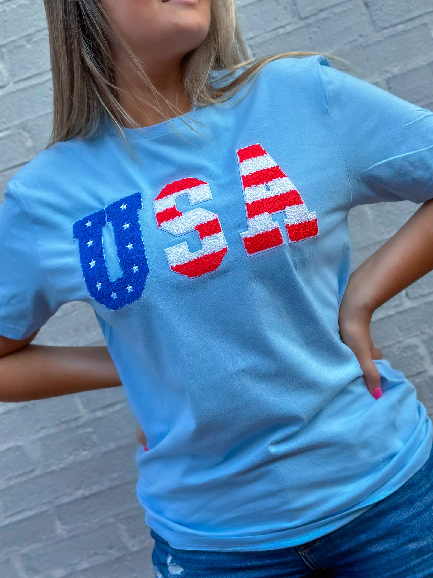 USA Chenille Light Blue T-Shirt