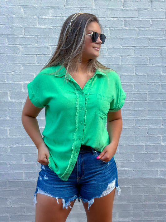 Green Fringe Button Up