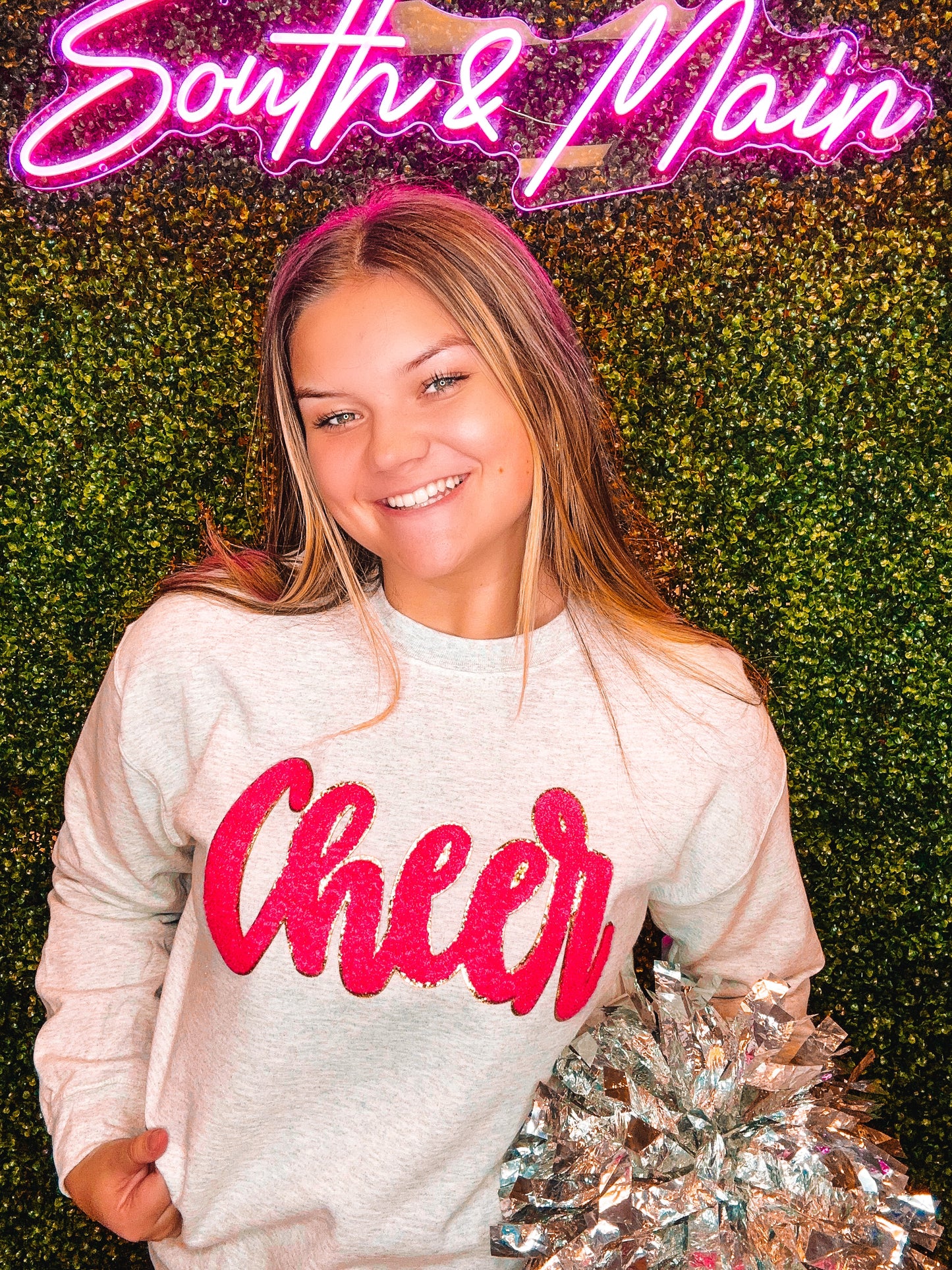 Hot Pink Cheer Script Chenille Sweatshirt