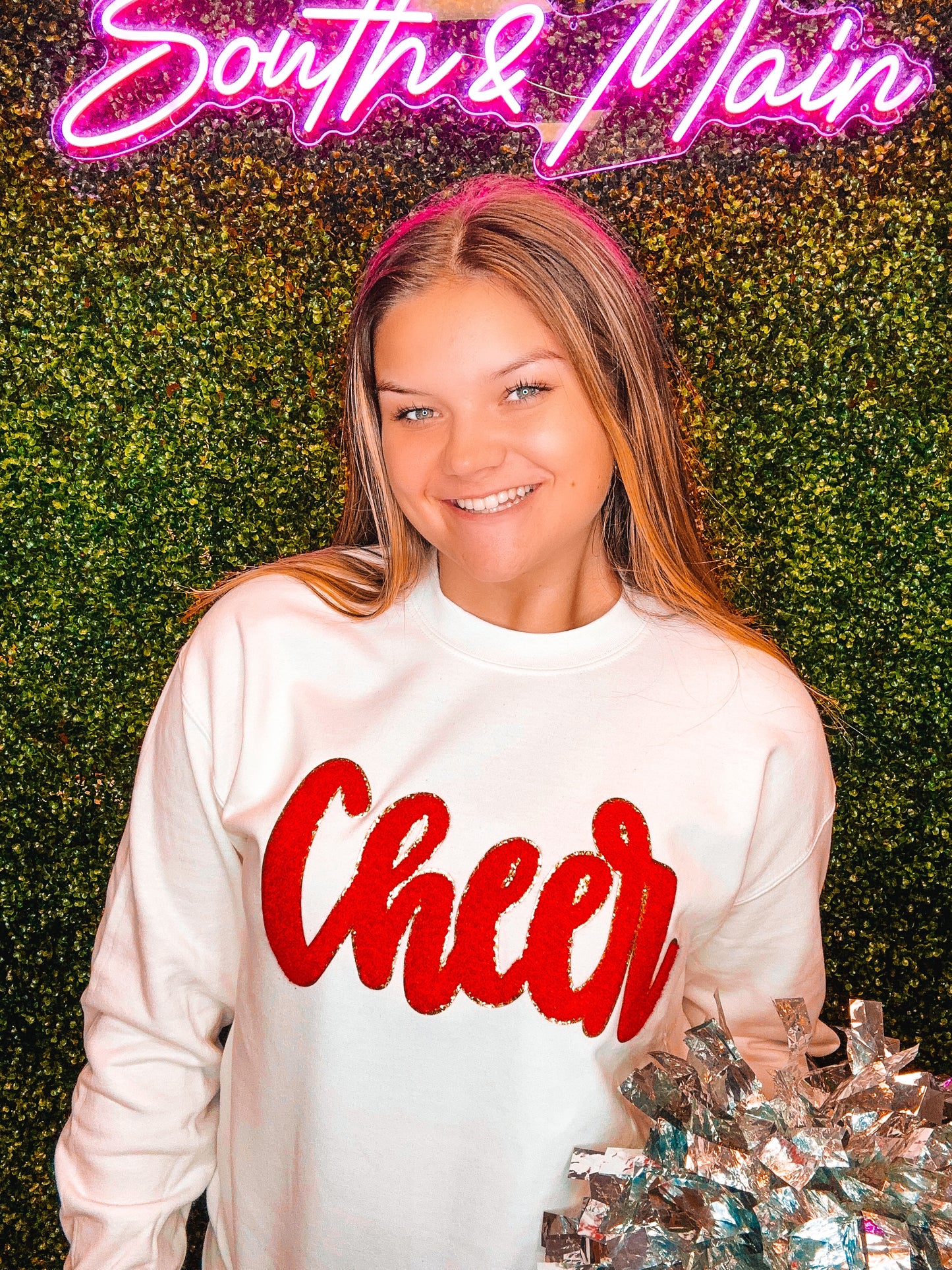 Red Cheer Script Chenille Sweatshirt